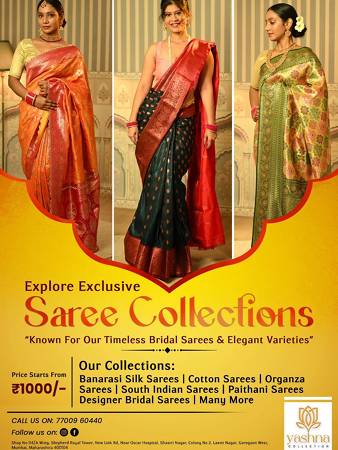 Aisha Shetty’s YASHNA COLLECTION Offers Bridal Sarees, Banarasi Silk Sarees, Kanjeevaram Silk Sarees, Designer Sarees & Handmade Saree Collections Are Special Attractions